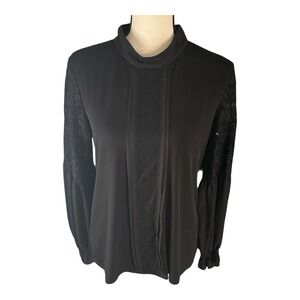 Karl Lagerfeld High Neck Long Sleeves Black Lace‎ Blouse Size Medium